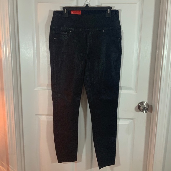 SPANX Alexia Black Wax Coated Slimming Denim Leggings Size XL - Picture 2 of 11